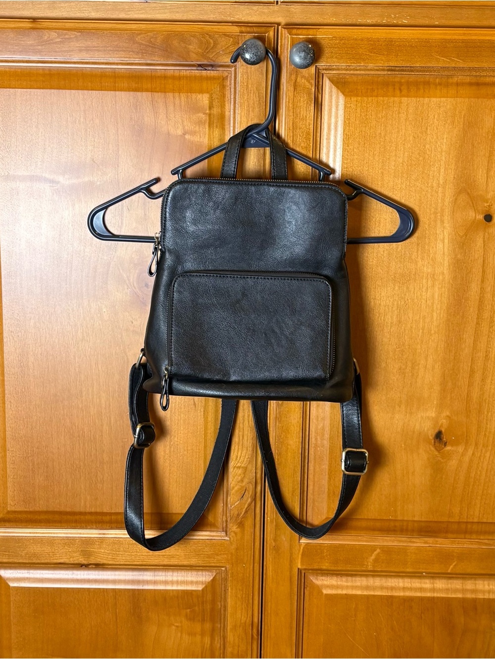 Classic Black Mini Leather Backpack - Unbranded